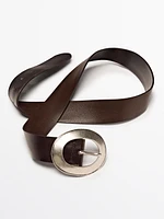 Nappa leather belt with oval buckle