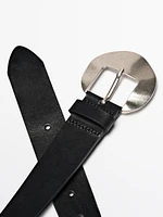 Nappa leather belt with ameva buckle