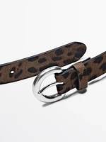 Leather leopard print belt