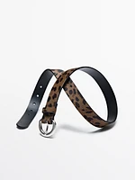 Leather leopard print belt