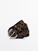 Leather leopard print belt