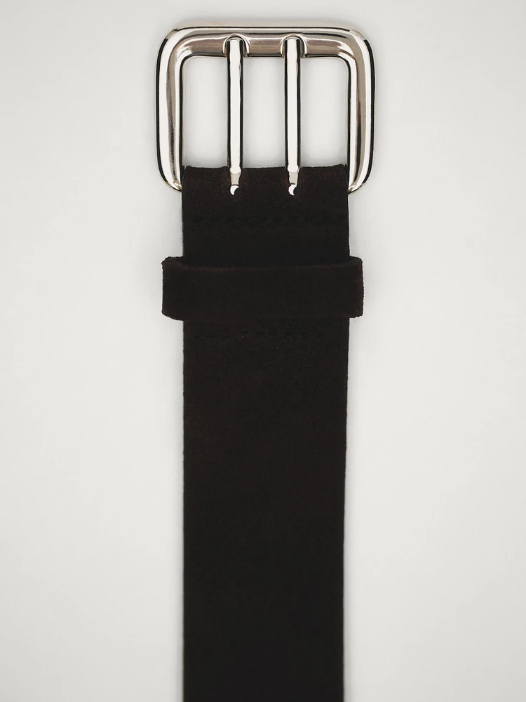 Nubuck leather belt with double buckle