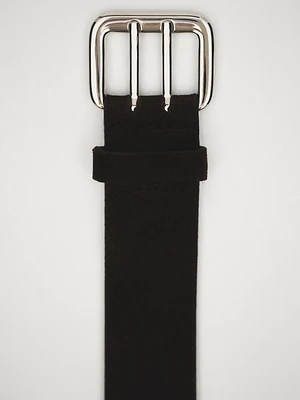 Nubuck leather belt with double buckle