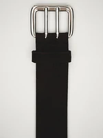 Nubuck leather belt with double buckle