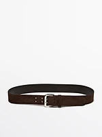 Nubuck leather belt with double buckle