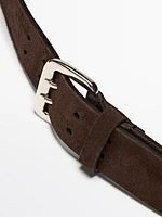 Nubuck leather belt with double buckle