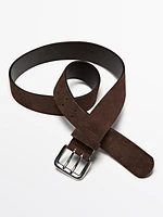 Nubuck leather belt with double buckle