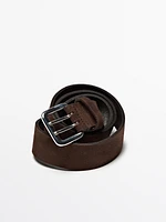 Nubuck leather belt with double buckle