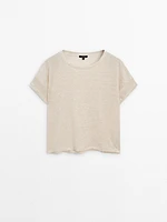 100% linen short sleeve cropped T-shirt