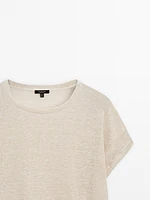 100% linen short sleeve cropped T-shirt