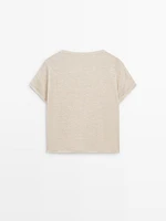 100% linen short sleeve cropped T-shirt