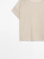 100% linen short sleeve cropped T-shirt