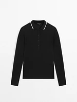 Semi-sheer polo collar T-shirt