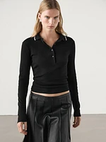 Semi-sheer polo collar T-shirt