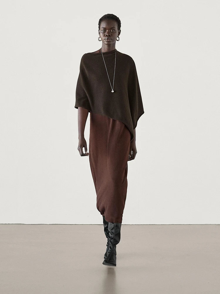 Asymmetric cashmere cape