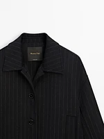 Short pinstripe wool blend jacket