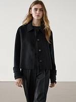 Short pinstripe wool blend jacket