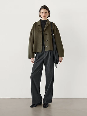 Short wool blend coat with fastening detail