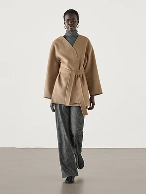 Wool coat with belt