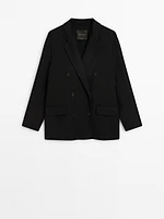 Double-breasted wool blend blazer