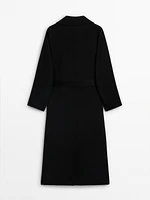 Long wool blend coat with belt