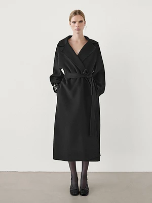 Long wool blend coat with belt