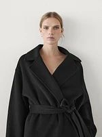 Long wool blend coat with belt