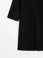 Long wool blend coat with three buttons