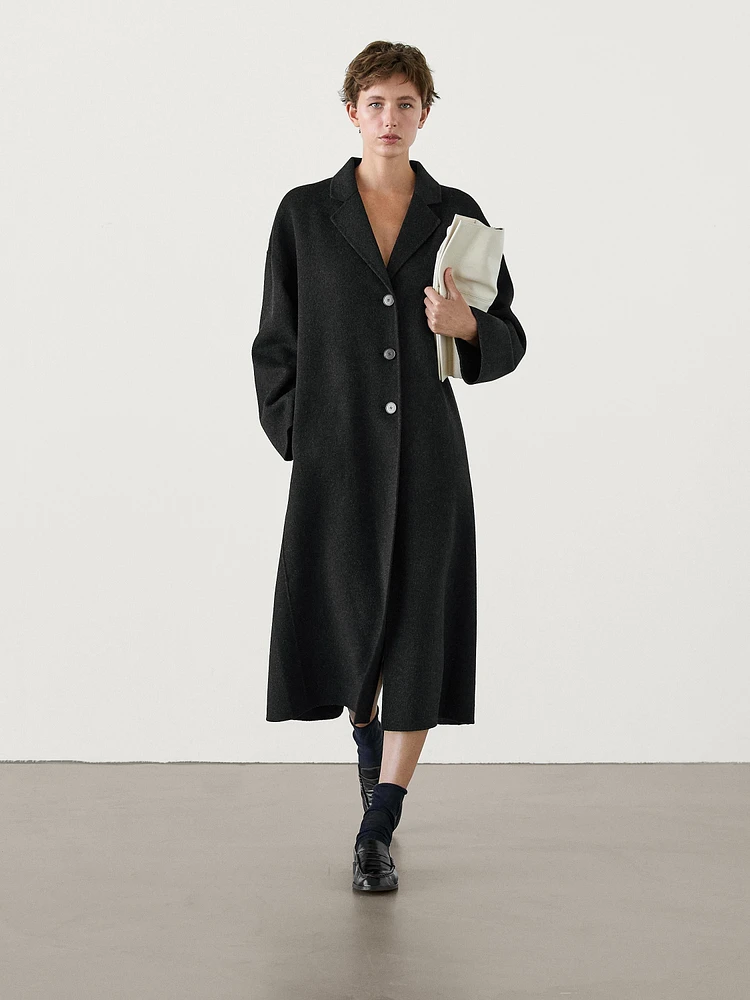 Long wool blend coat with three buttons