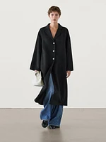 Long wool blend coat with three buttons