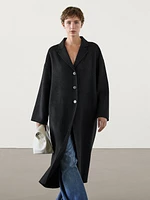 Long wool blend coat with three buttons