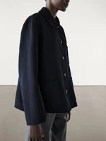 Mid-length wool blend coat with patch pockets