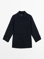 Mid-length wool blend coat with patch pockets