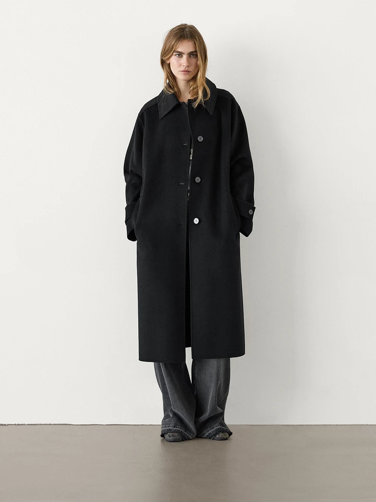 Long wool blend trench coat