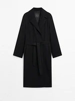 Long 100% wool coat with belt