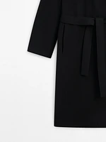 Long 100% wool coat with belt