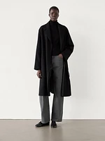 Long 100% wool coat with belt