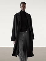 Long 100% wool coat with belt