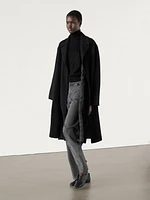 Long 100% wool coat with belt