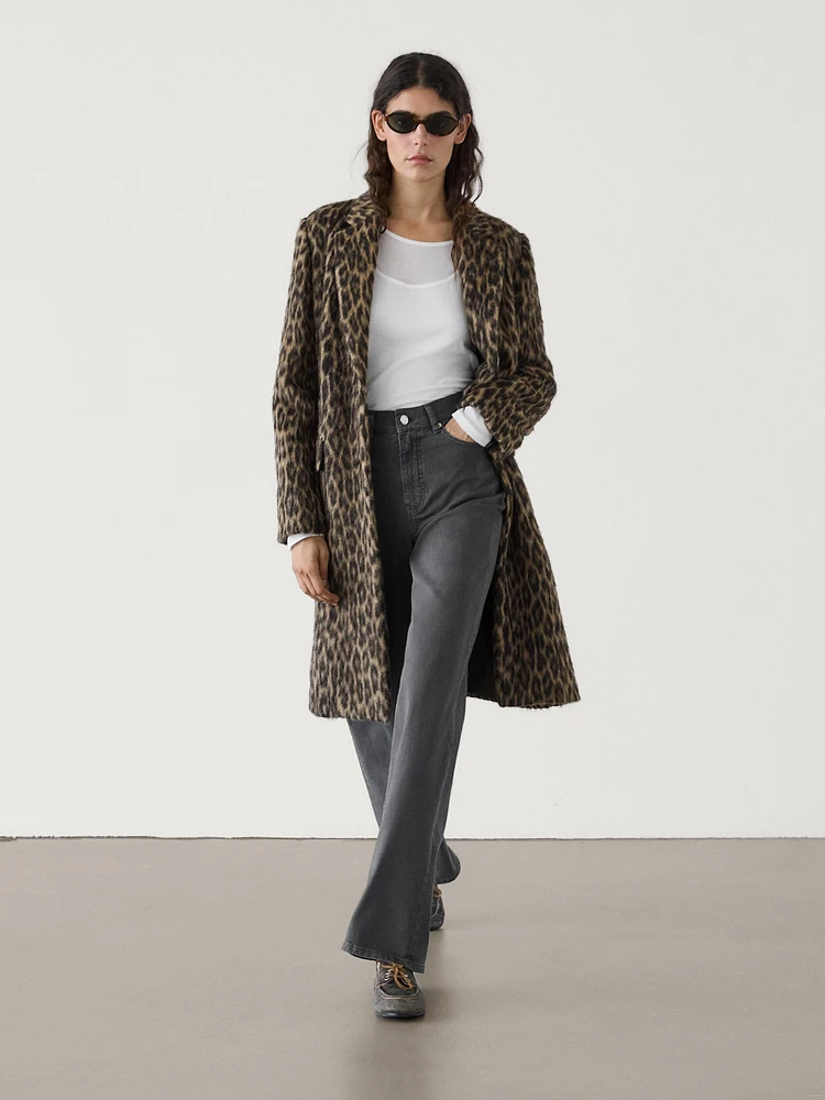 Long textured animal print coat