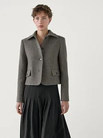 Short wool blend jacket with fabric detail