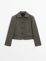 Short wool blend jacket with fabric detail