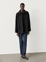 Mid-length buttoned wool blend coat