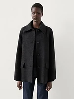 Mid-length buttoned wool blend coat