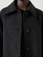 Mid-length buttoned wool blend coat