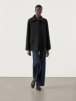 Mid-length buttoned wool blend coat