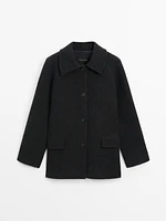 Mid-length buttoned wool blend coat