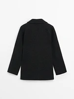 Mid-length buttoned wool blend coat