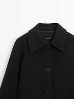 Mid-length buttoned wool blend coat