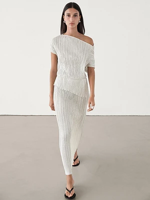 Pleated asymmetric midi dress